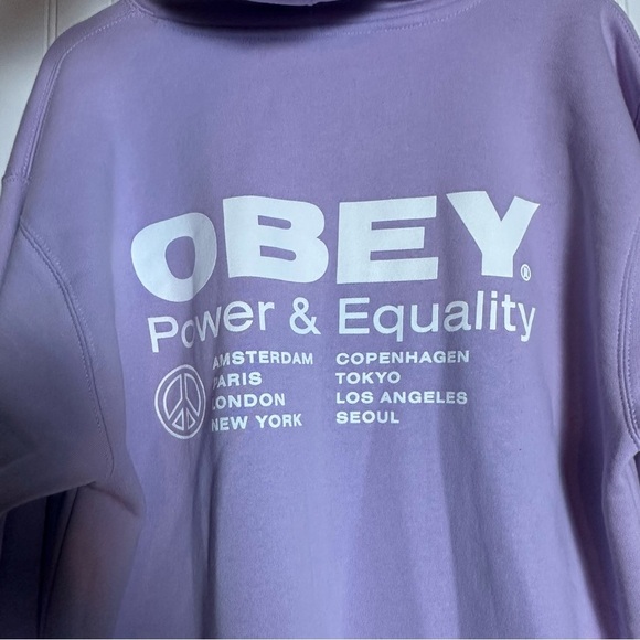 Obey Men's Light Purple Hoodie Pockets Relax Fit Casual Travel Soft Size Medium - Picture 9 of 11
